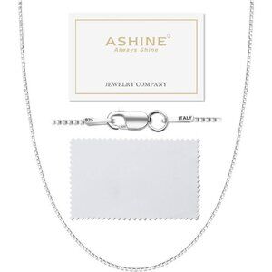925 Sterling Silver Box Chain Necklace for Women, 1mm 0.8mm Italian Chains